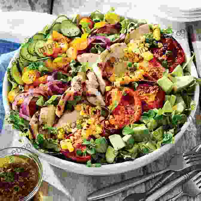 A Vibrant And Colorful Salad And Bowl, Featuring Fresh Vegetables, Grilled Chicken, Quinoa, Brown Rice, Pulled Pork, And Various Sauces. Healthy Ideas For Lunch