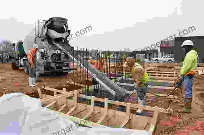 Construction Workers Pouring Concrete For A Foundation Handbook On Construction Techniques: A Practical Field Review Of Environmental Impacts In Power Transmission/Distribution Run Of River Hydropower And Solar Photovoltaic Power Generation Projects